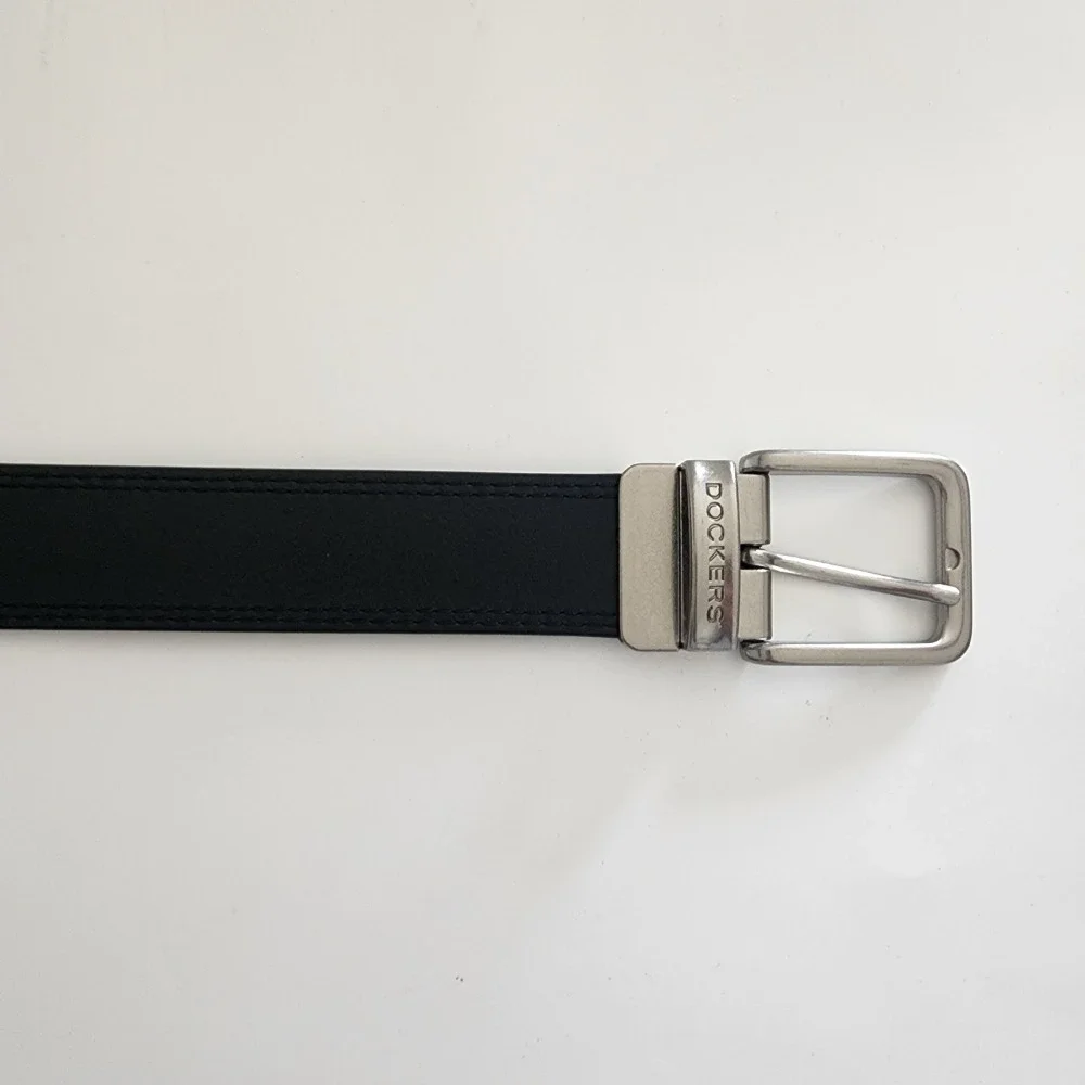 Dockers black‎ leather belt silver tone buckle XL 42 - 44